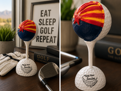 Handmade Collectible Original Arizona Golf Ball Art Display - Graduation, Father's Day