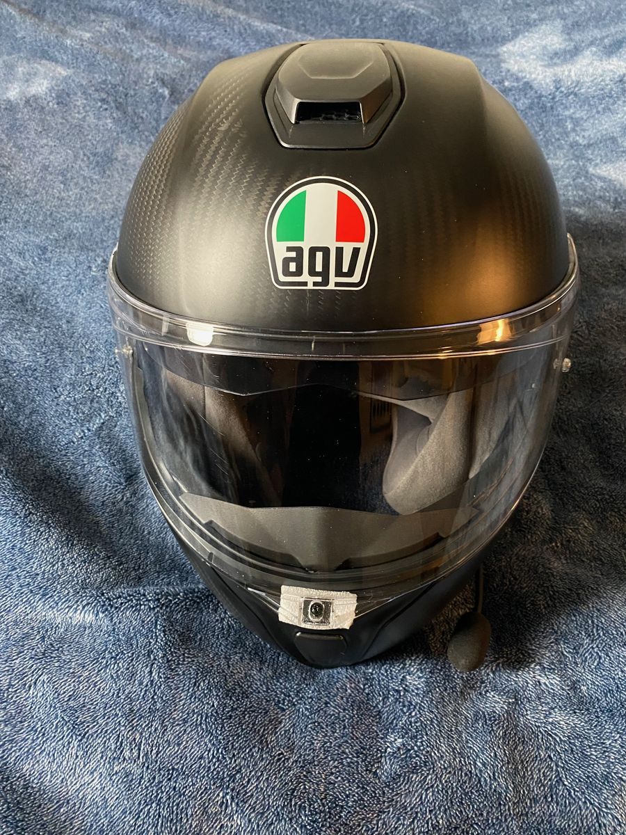 Like New AGV Sport Modular Carbon Fiber Matte Size M Motorcycle Helmet with Sena 20S Evo Bluetooth Audio and Module
