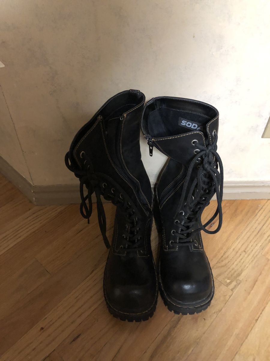 Soda Brand Black Leather Boots Size 10 Womens