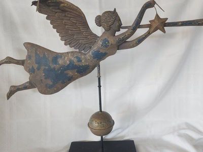Vintage Style Metal Angel Gabriel Weathervane Sculpture on Stand