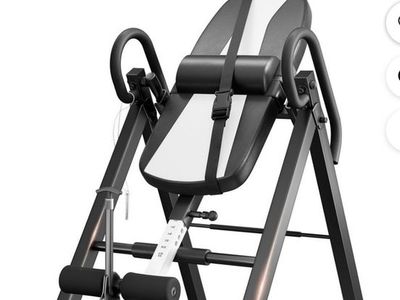 Foldable Inversion Table for Back Pain Relief, Heavy Duty & Adjustable, White/Black