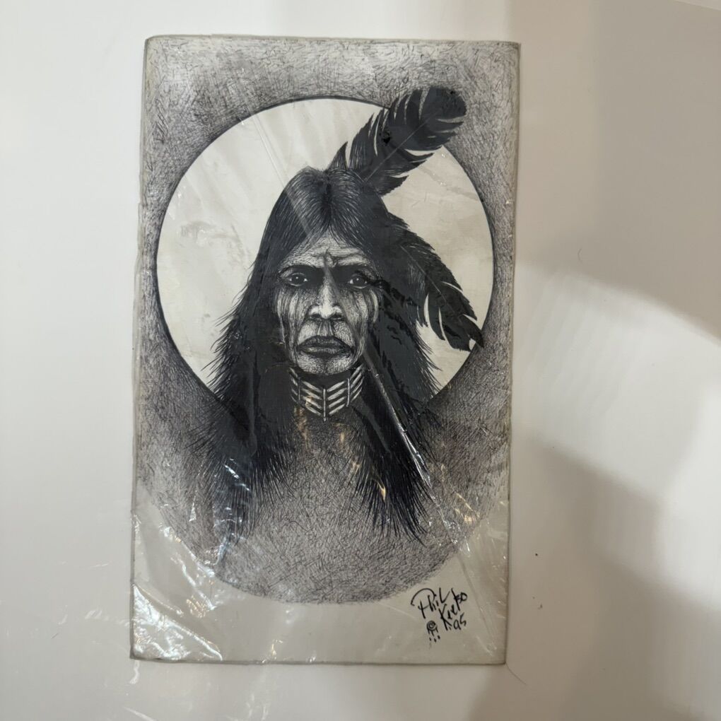 Native American Indian Sketch Print Signed Phillip Keets 10x6