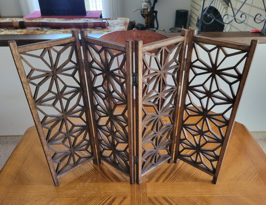 Vintage Teak 4-Panel Tabletop Folding Screen