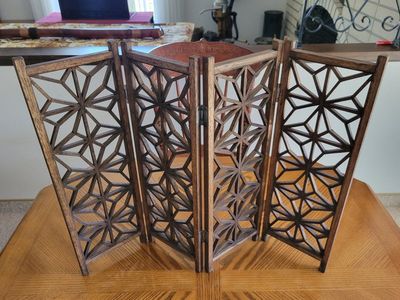 Vintage Teak 4-Panel Tabletop Folding Screen