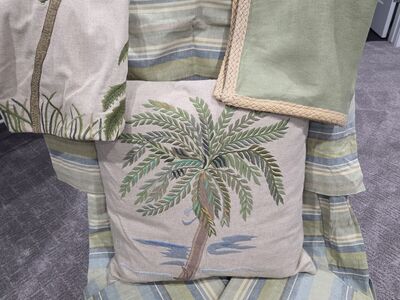 Pottery Barn King Size Green & Blue Striped Duvet and Pillow Shams