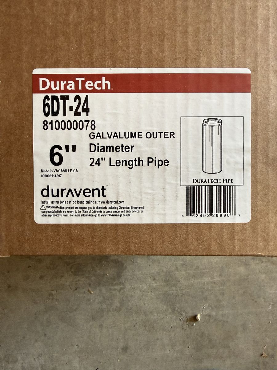 DuraTech 6DT-24 Galvalume Outer 6" Diameter 24" Length Pipe DuraVent - New Chimney Pipe