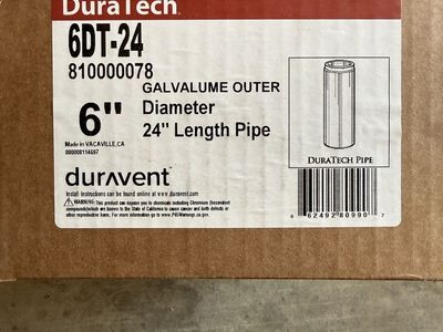 DuraTech 6DT-24 Galvalume Outer 6" Diameter 24" Length Pipe DuraVent - New Chimney Pipe