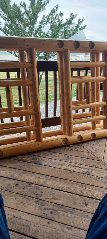 Rustic Solid Log Bunk Bed Frame with Mattresses and Hardware