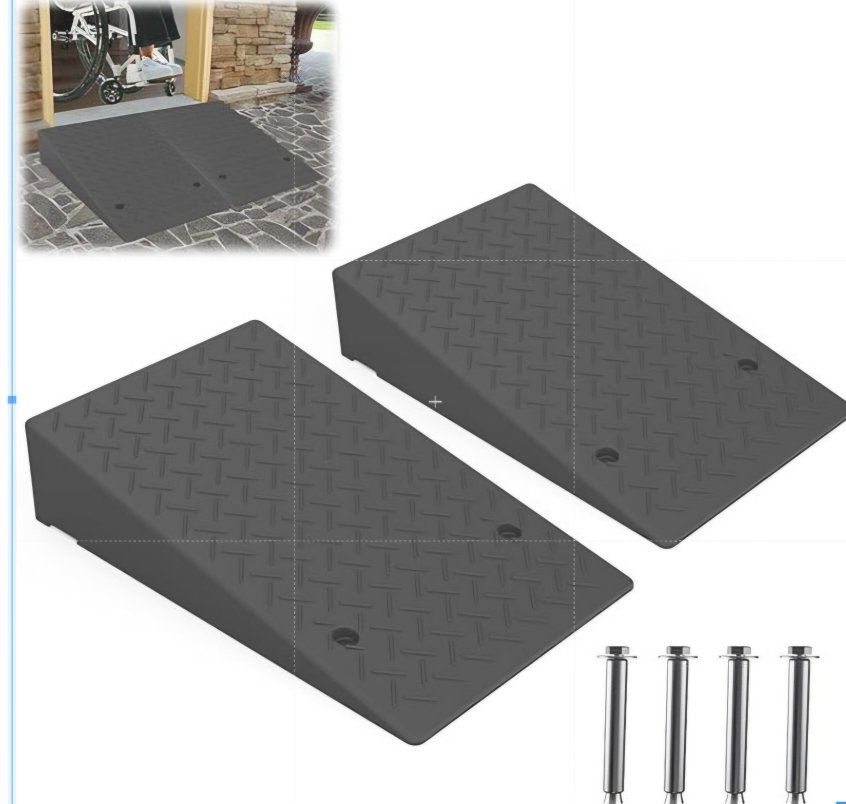 Rubber Threshold Ramp 7.09 Inch Rise, Wheelchair Rubber Door Ramp with Non-Slip Surface, Home Step Ramp with Channel for Wheelch