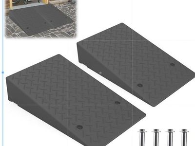 Rubber Threshold Ramp 7.09 Inch Rise, Wheelchair Rubber Door Ramp with Non-Slip Surface, Home Step Ramp with Channel for Wheelch
