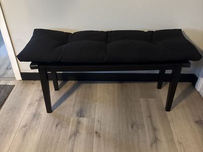 Black Wooden Bench with Black Cushion - Versatile Seating for Entryway or Dining
