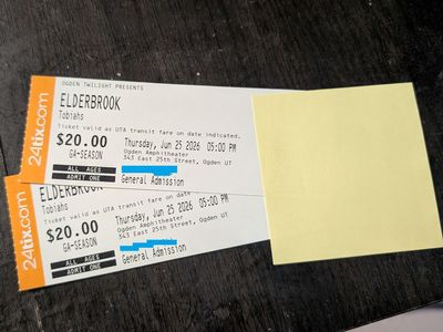 Elderbrook Ogden Twilight Concert Series, 2 Paper Tickets, June 25th 2026