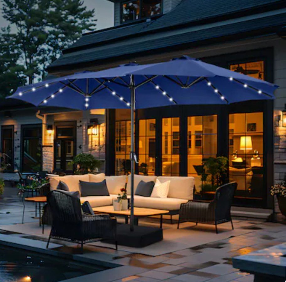 Brand New Nice 15ft by 9ft Patio Umbrella with Base