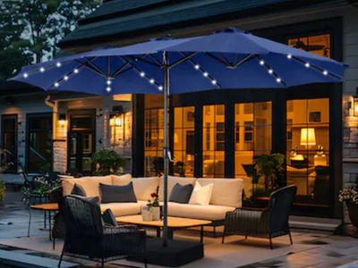 Brand New Nice 15ft by 9ft Patio Umbrella with Base