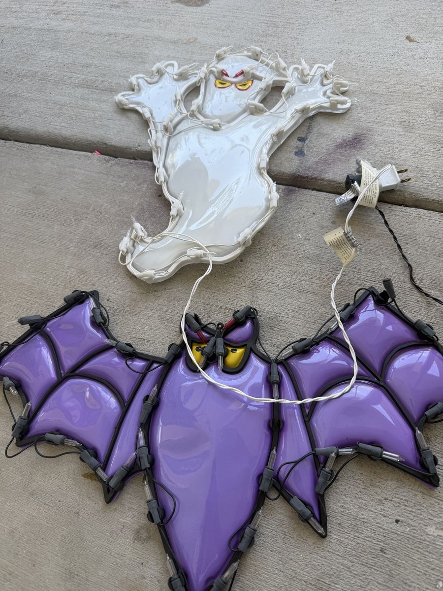 Halloween Window Decorations - Light-Up Ghost & Bat Pair for Spooky Fun