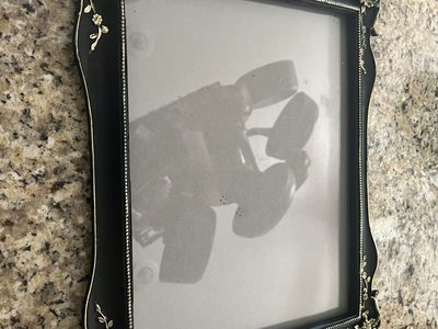Ornate well built large picture frame black/ gold trim accents 11 X 14 opening.