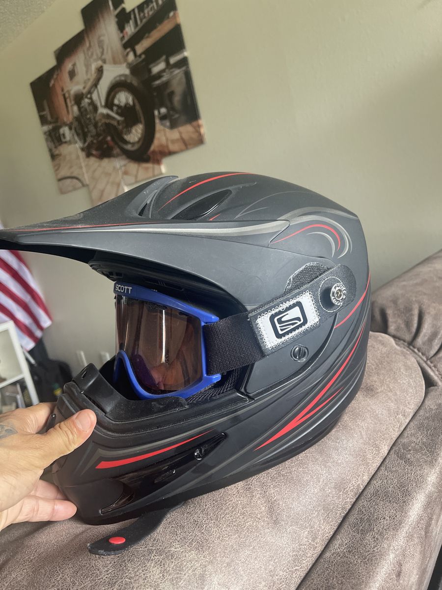 SCOTT 37X Motocross Helmet with Goggles - Matte Black/Red, Off-Road Dirt Bike ATV