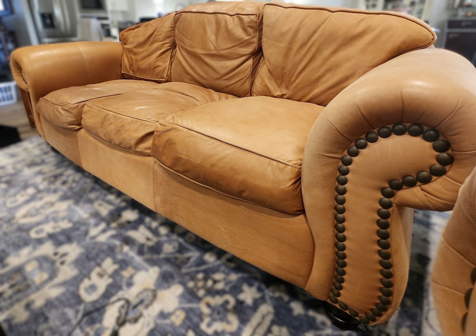 Nubuck Leather Heritage Sofa Duke Tan w Optional Loveseat Add-On