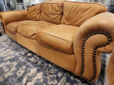 Nubuck Leather Heritage Sofa Duke Tan w Optional Loveseat Add-On