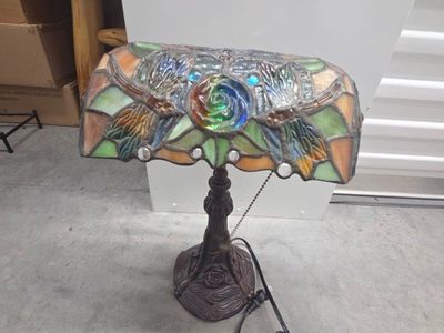 Tiffany Style Stained Glass Desk Lamp with Dragonfly & Rose Design, Arts & Crafts Era Decor