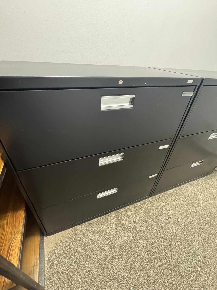Black Metal Filing Cabinets, 3-Drawer Lateral, 36" Wide, 40.5" Tall, 19" Deep