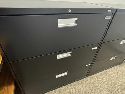 Black Metal Filing Cabinets, 3-Drawer Lateral, 36" Wide, 40.5" Tall, 19" Deep