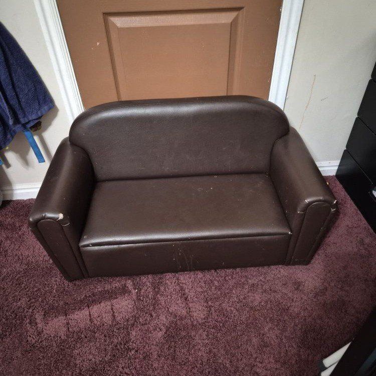 Sturdy Kids Brown Faux Leather Sofa Couch with Storage - Mini toddler couch ottoman