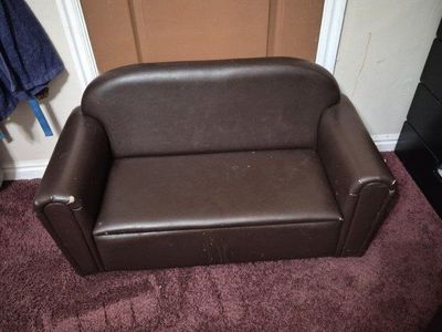 Sturdy Kids Brown Faux Leather Sofa Couch with Storage - Mini toddler couch ottoman