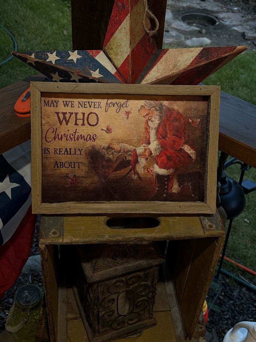 Religious Santa Christmas Barnwood Framed Wall Art Decor - 'May We Never Forget Who Christmas Is Really About'
