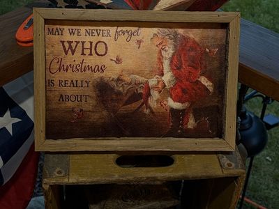 Religious Santa Christmas Barnwood Framed Wall Art Decor - 'May We Never Forget Who Christmas Is Really About'
