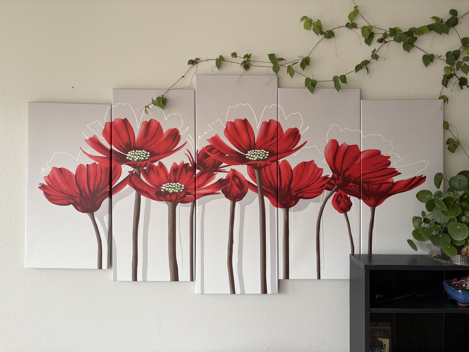 Five Panel Red Flower Painting