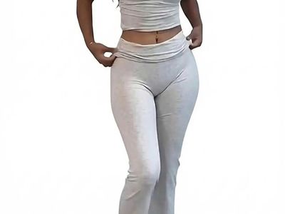 Grey Two Piece Crop Top and Flared Pants Set