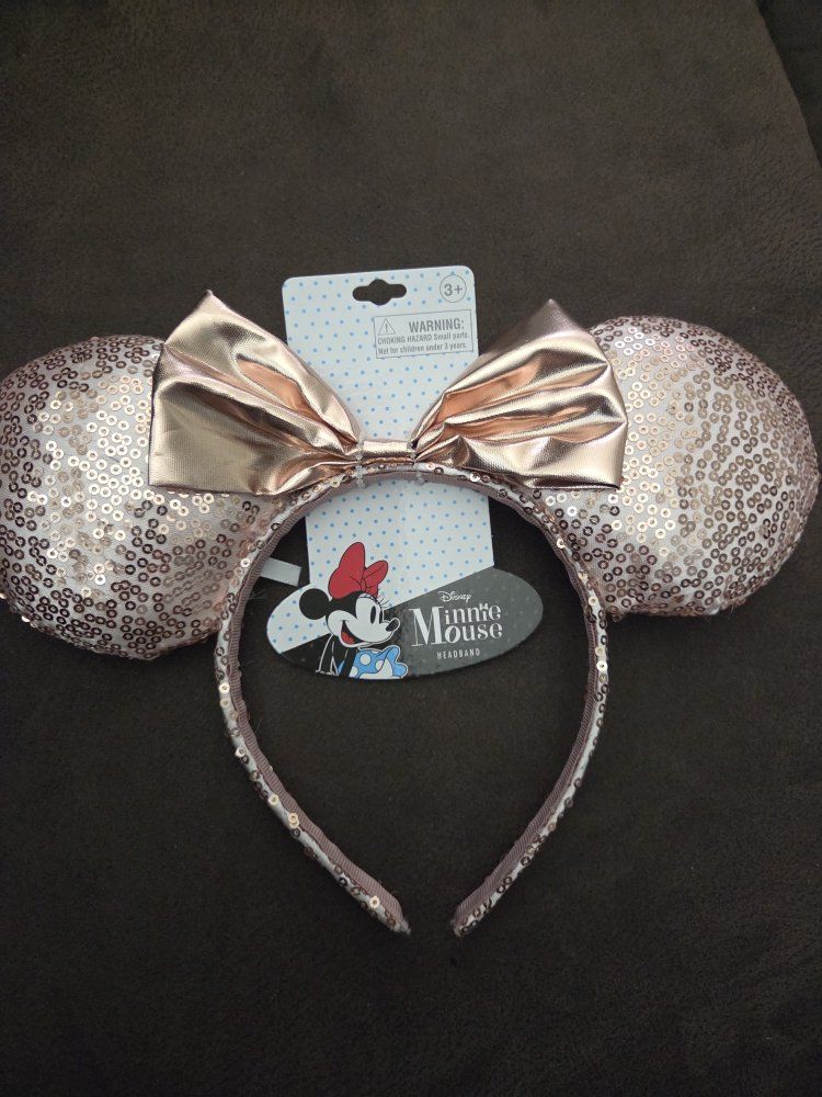 Disney Minnie Mouse Sequin Headband Rose Gold Ears Bow