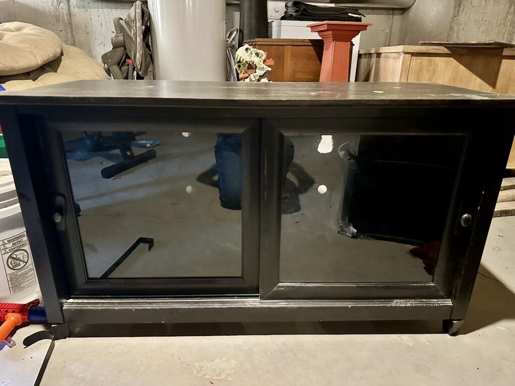 Brown TV Stand W/ Sliding Glass Doors
