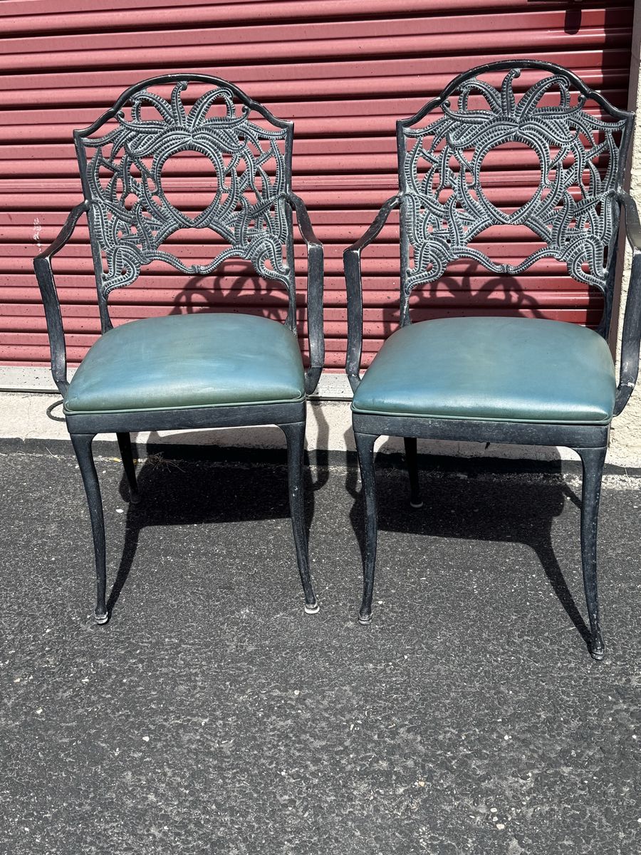 Pair of Vintager Art Nouveau style Cast Aluminum Garden Chairs