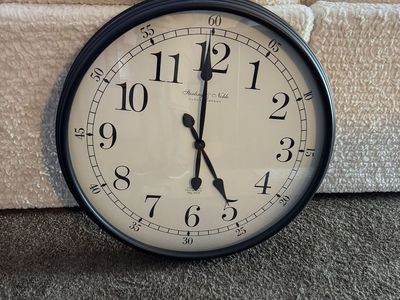 Sterling & Noble Large Black Frame Wall Clock with White Dial and Numbers