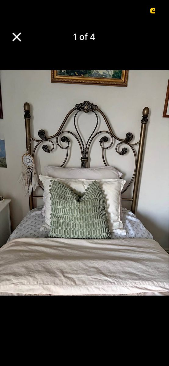 Vintage Bronze Wrought Iron Scrollwork Twin bedframe