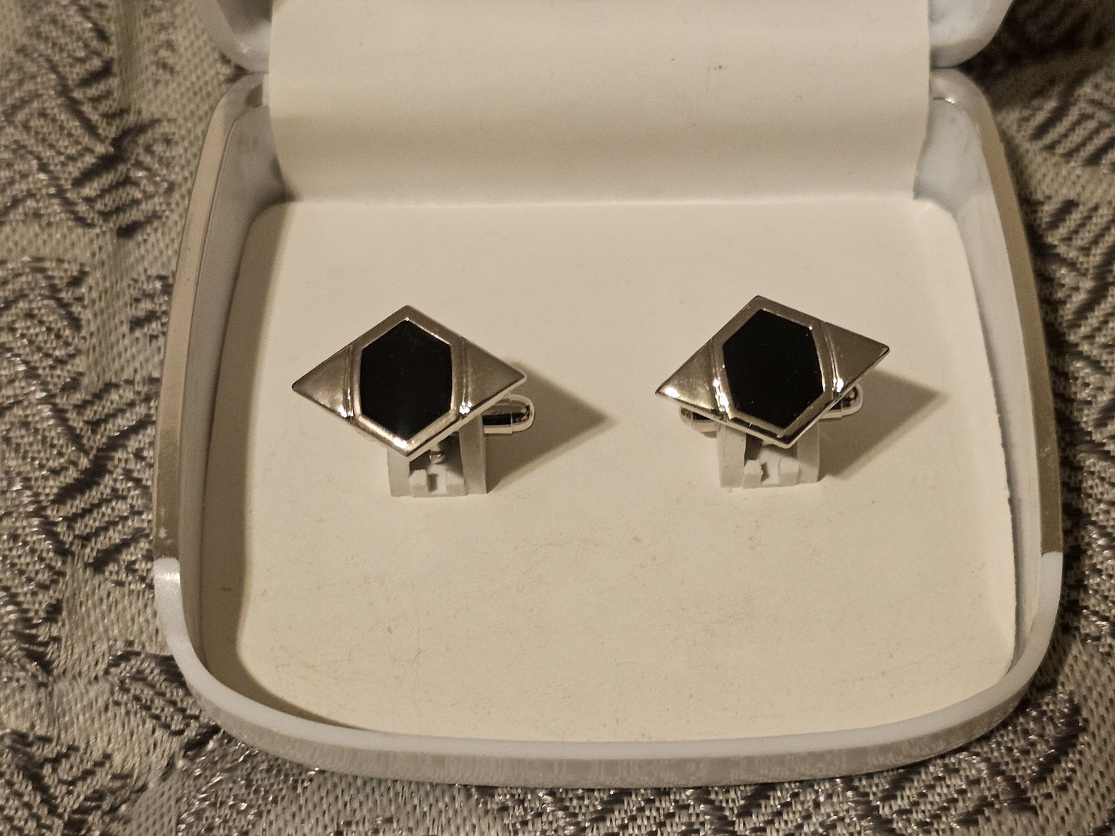 Black Hexagon in Chrome Diamond Shape Cufflinks New