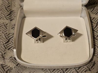 Black Hexagon in Chrome Diamond Shape Cufflinks New