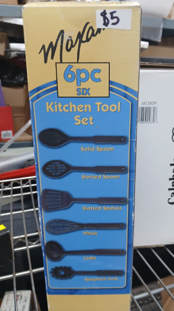New Maxam 6-Piece Kitchen Tool Set - Solid Spoon, Slotted Spoon, Spatula, Whisk, Ladle, Spaghetti Fork -Extras
