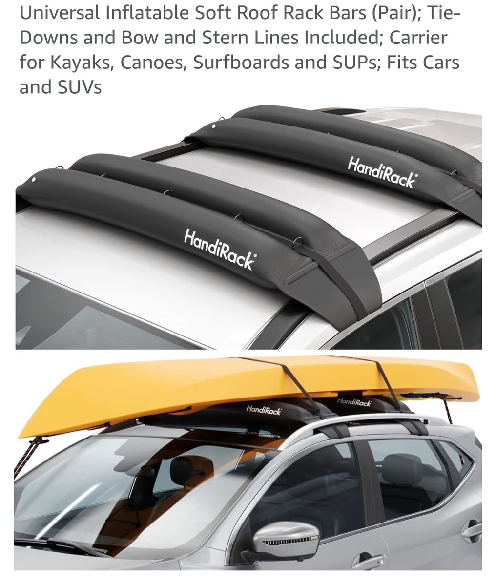 HandiRack Universal Inflatable Soft Roof Rack Bars for Kayaks, Canoes, Surfboards & SUPs - Pair