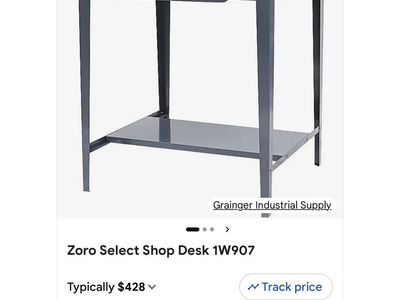 Zoro Select Shop Desk 1W907 - Industrial Open-Base Desk with Riser, Drawer & Shelf