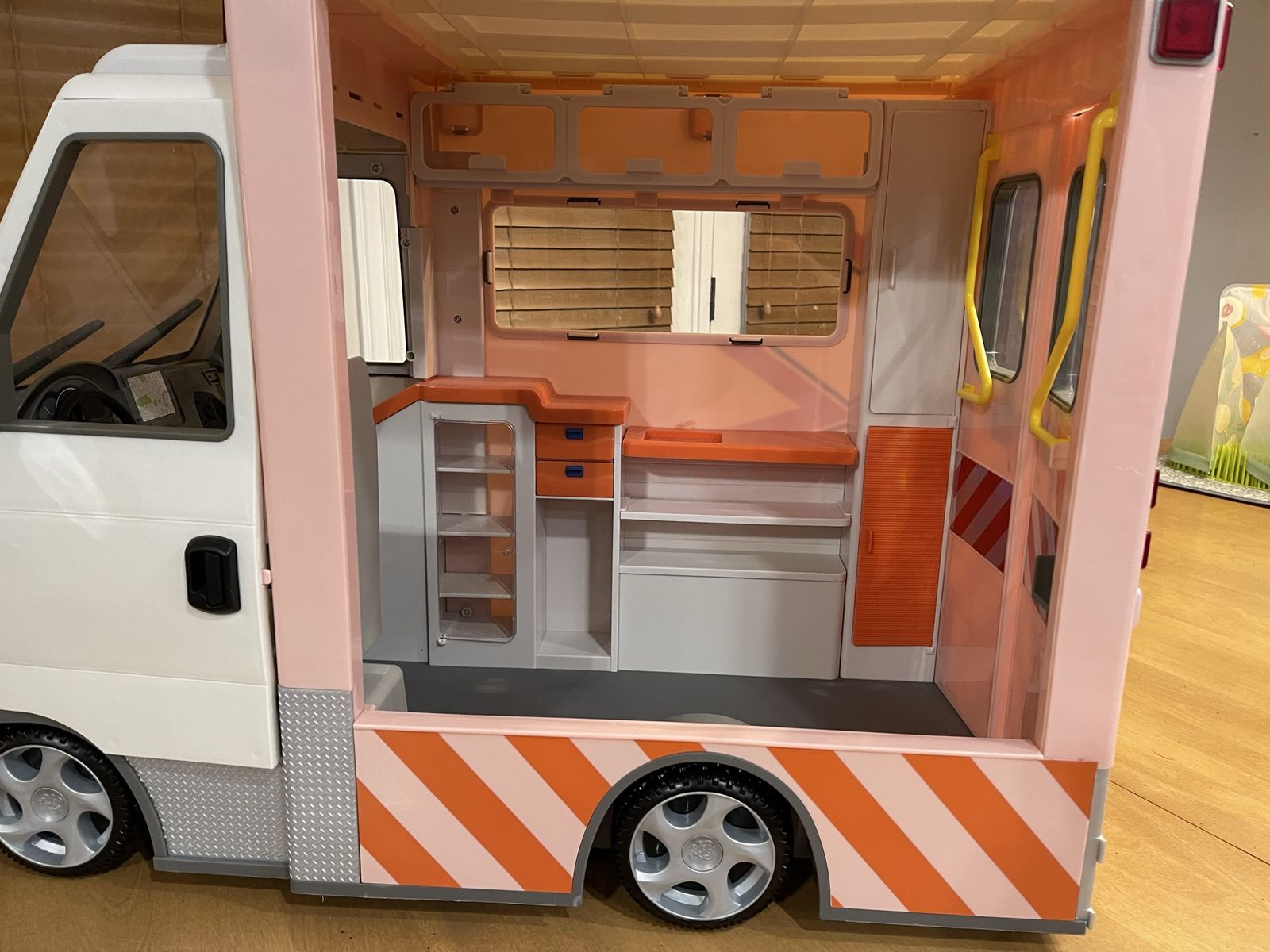 Our Generation Doll Ambulance Play set and accessories, including rolling doll gurney for 18-inch Dolls