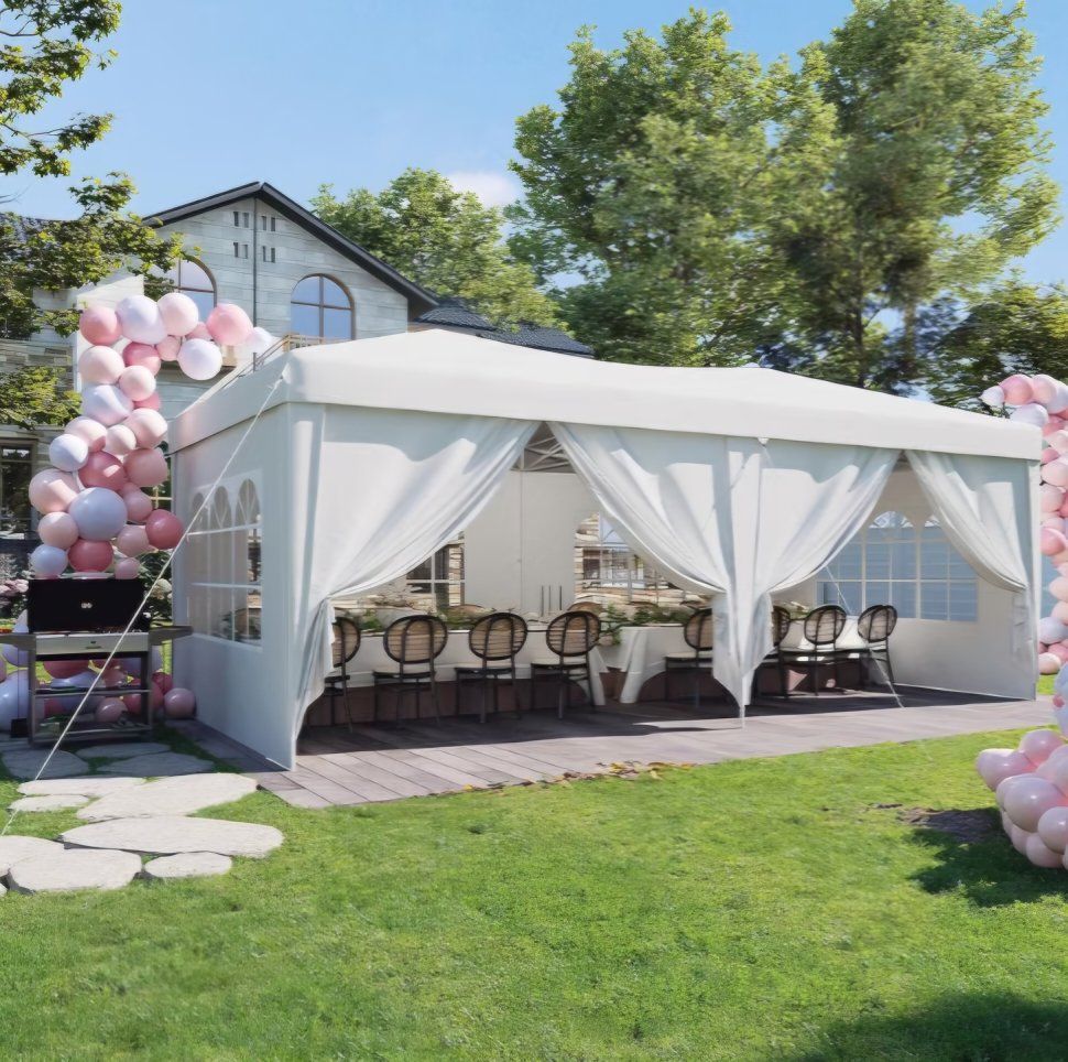 10x20 Pop Up Canopy Tent with Sidewalls, One-Push Instant Setup Waterproof Outdoor Canopy, 3 Adjustable Height Portable Canopy f
