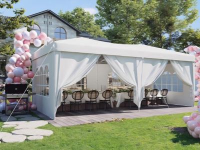 10x20 Pop Up Canopy Tent with Sidewalls, One-Push Instant Setup Waterproof Outdoor Canopy, 3 Adjustable Height Portable Canopy f