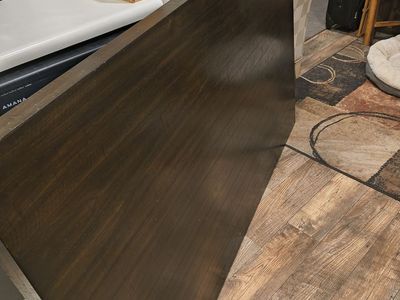 Dark Wood Table Top with Metal Square Legs and Hardware