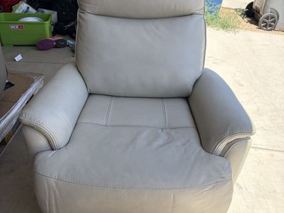 Cream Leather Power Recliner with USB Charging Port