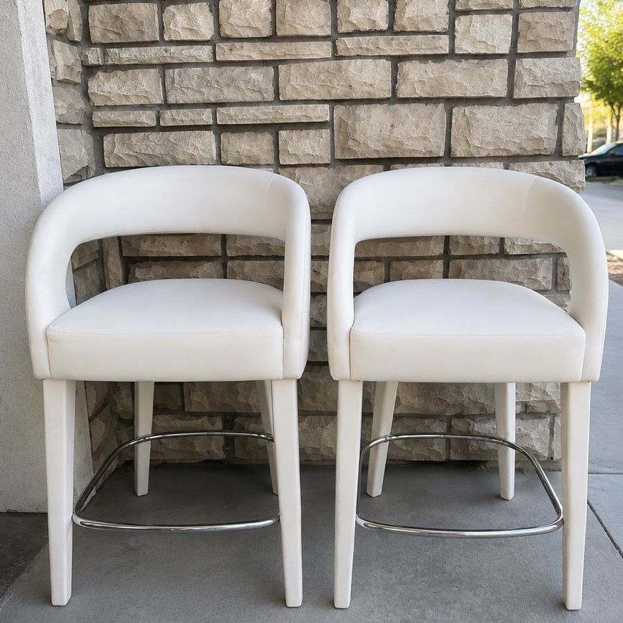 Set of 2 White Upholstered Counter Height Bar Stools