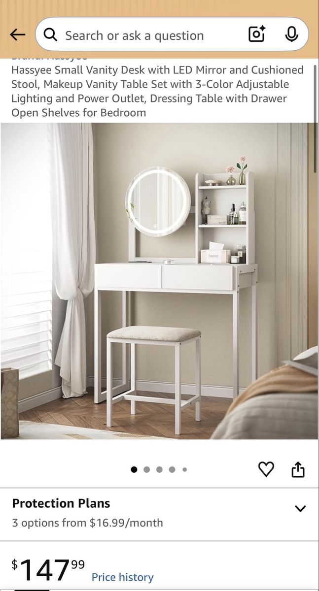 Hassyee Vanity Desk Set with LED Mirror & Stool – New