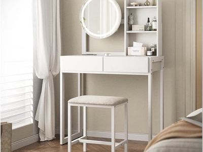 Hassyee Vanity Desk Set with LED Mirror & Stool – New